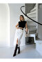 Linen Skirt with Cut-Out Hem and Front Slit - 3