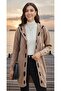 Women's Knitwear Cardigan Jacket Camel Long Sleeve Hooded Embossed Patterned Stripe Paneled