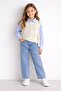 Blue Buttoned Shirt with Jeans Pants Girls' Knit Vest 3-Piece Set 23534 - 3