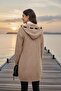 Women's Knitwear Cardigan Jacket Camel Long Sleeve Hooded Embossed Patterned Stripe Paneled - 3