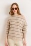 Women's Stone Boat Neck Striped Knitwear Sweater Kzk-19001140 - 2