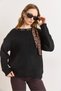 Women's Black Leopard Scarf Detailed Soft Textured Knitwear Sweater Kzk-19001134 - 2