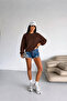 Brown 2 Thread O Oversized Basic Sweatshirt - 2