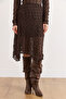 Women's Bitter Brown Lined Asymmetrical Lace Skirt Etk-19000397 - 2