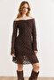Women's Bitter Brown Lined Flexible Mini Lace Dress Elb-19002588 - 3