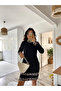 Women’s Long Sleeve Crew Neck Stripe Leopard Print Short Scuba Dress - 5