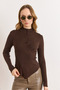 Women's Brown Button Detailed Soft Textured Draped Knitwear Sweater Kzk-19001137 - 3
