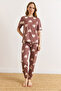 Women's Brown Teddy Bear 100% Cotton Short Sleeve Tight Leg Pajama Set Pjm-00000028 - 2