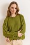 Women's Oil Green Crew Neck Geometric Patterned Knitwear Sweater Kzk-19001151 - 5