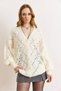 Women's White Embroidery Detailed Long Knit Cardigan Hrk-19000465 - 6