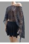 Women's Bat Sleeves Draped Wide Style Crop Lace Blazer - 4