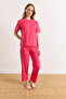 Women's Fuchsia Heart 100% Cotton Short Sleeve Set Pjm-00000026 - 2