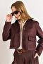 Women's Bitter Brown Pocket Detailed Unlined Suede Jacket Ckt-19000508 - 2