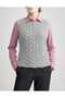 Women's Gray Hair Knitted Patterned Crew Neck Knitwear Sweater - Cropped Cut
