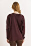 Women's Burgundy Crew Neck Soft Textured Transitional Knitwear Sweater Kzk-19001147 - 3