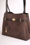 Large Size Suede Women's Bag - Lined, Gold Lock Detailed Shoulder Bag - 7