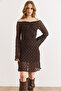 Women's Bitter Brown Lined Flexible Mini Lace Dress Elb-19002588 - 4