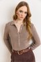Women's Mink Polo Collar Sweater with Snap Detail and Soft Texture Kzk-19001136 - 3