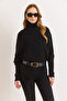Women's Black Turtleneck Asymmetrical Poncho Sweater Kzk-19001145 - 2