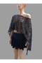 Women's Bat Sleeves Draped Wide Style Crop Lace Blazer - 2