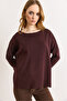 Women's Burgundy Crew Neck Soft Textured Transitional Knitwear Sweater Kzk-19001147 - 5