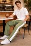 Men's Khaki Striped Sweatpants Lace-Up Baggy Relaxed Fit Casual Sports Trousers - 2