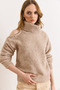 Women's Milk Coffee Color Turtleneck Shoulder Pearl Detailed Knitwear Sweater Kzk-19001143 - 4