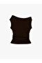 Bürümcük Fabric Slim Fit Textured Sleeveless Asymmetrical Neckline Blouse - 3