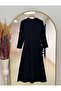 Yelda Double-Breasted Closed Minimal Accessory Detailed Crepe Dress-Fa1044 Black - 7