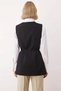 Women's V-Neck Sleeveless Fitted Plain Woven Belt Detailed Vest Regular Length Lined Finike Fabric - 6