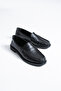 Monte Women's Black Leather Classic Loafer Shoes Flat Sole Daily Use