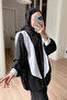 Striped Suit with Scarf Detail - Black - 4