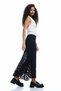 Women's Black High Waist Elastic Asymmetrical Midi Length Lace Skirt - 2