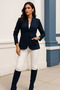 Women's Navy Blue Long Sleeve Viscose Jacket with Pockets - 3