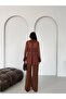 Women's Back and Sleeves Chiffon Detailed Brown Jacket Set - 2