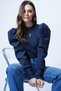 Navy Blue Crew Neck Low-Cut Princess Sleeve Knitwear Blouse Alc-X13069 - 4