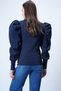 Navy Blue Crew Neck Low-Cut Princess Sleeve Knitwear Blouse Alc-X13069 - 6