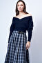 Navy Blue Front and Back V-Neck Double Breasted Blouse Alc-019-053-Blz - 4