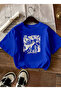 Women's Abstract Marble Pattern Graphic Printed Cobalt Blue T-Shirt