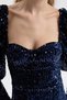 Balloon Sleeve Detailed Sweetheart Neckline Sequined Mini Velvet Dress 2983 - 7