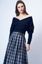 Navy Blue Front and Back V-Neck Double Breasted Blouse Alc-019-053-Blz - 3