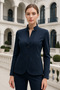 Women's Navy Blue Long Sleeve Viscose Jacket with Pockets - 5