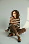Brown Polo Collar Striped Oversized Sweater - 5