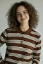 Brown Polo Collar Striped Oversized Sweater - 3