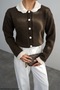 Women's Knitted Peter Pan collar Sleeve Detailed Knitwear Cardigan - 3