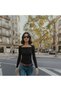 Black Boat Neck Blouse with Shoulder Detail - 2