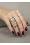 Silver Color Adjustable Multiple Ring Set |   Bohemian Minimal Leaf Detail Women's Ring - 5