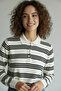 Ecru Polo Collar Striped Oversized Sweater - 2