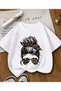 Transparent Glasses and Leopard Print Graphic White T-Shirt for Girls