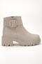 Women's Heeled Boots Beige Faux Leather Side Buckle Thick Sole - 3